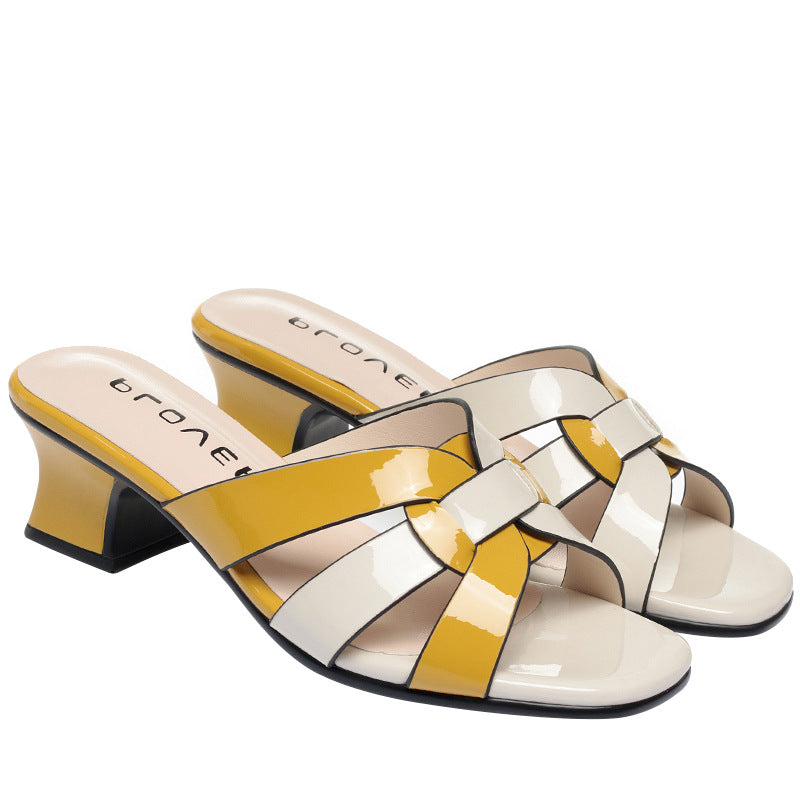 Women's Summer Versatile Mid Contrast Color Fish Heels