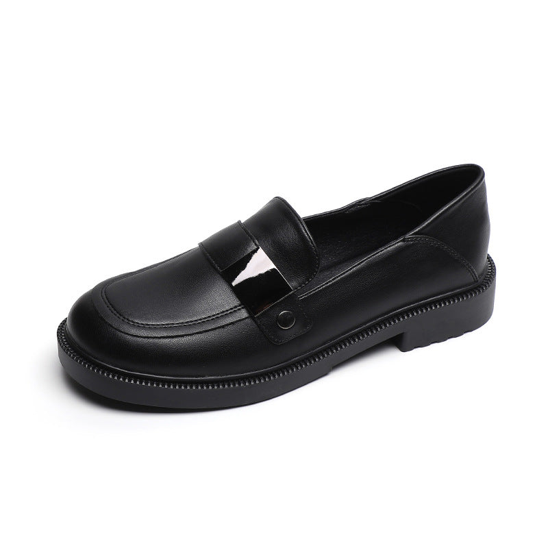 Women's Bottom Autumn British Style Black Flat Leather Shoes