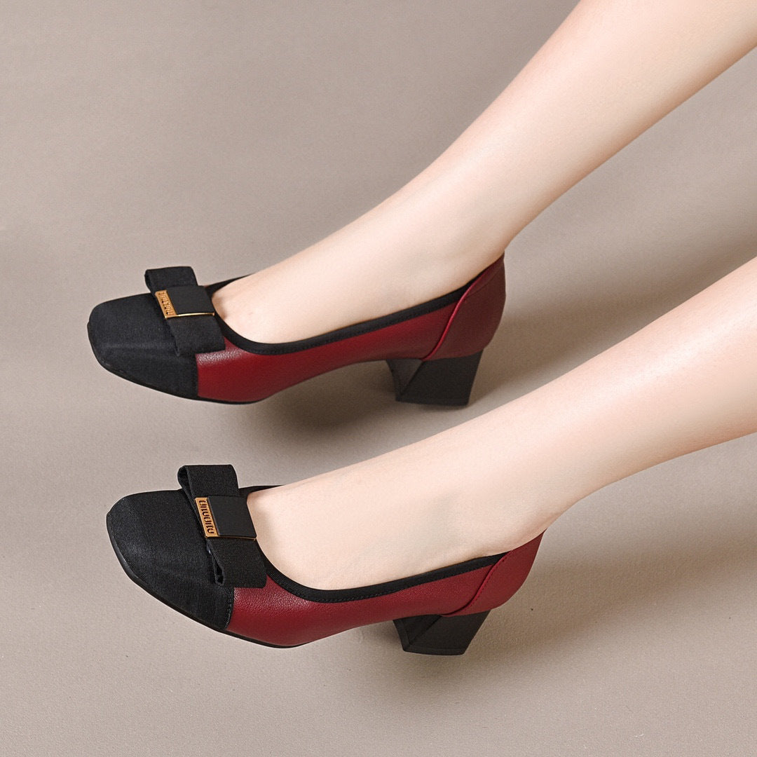 Female Temperament Classic Style Cowhide Shallow Mouth Women's Shoes
