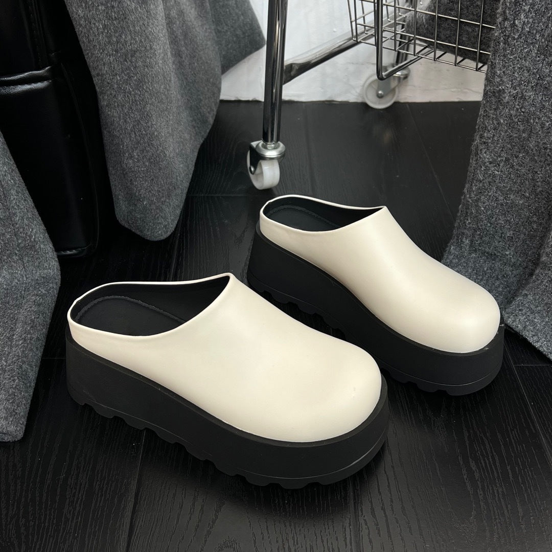 Women's Muffin Thick Bottom Toe Cap Half Spring Slip-on Retro Slippers