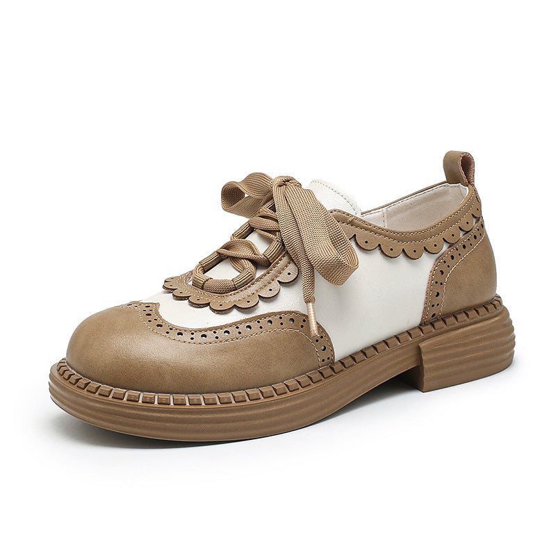 Women's Power College Style Small Lace Assorted Colors Retro Leather Shoes