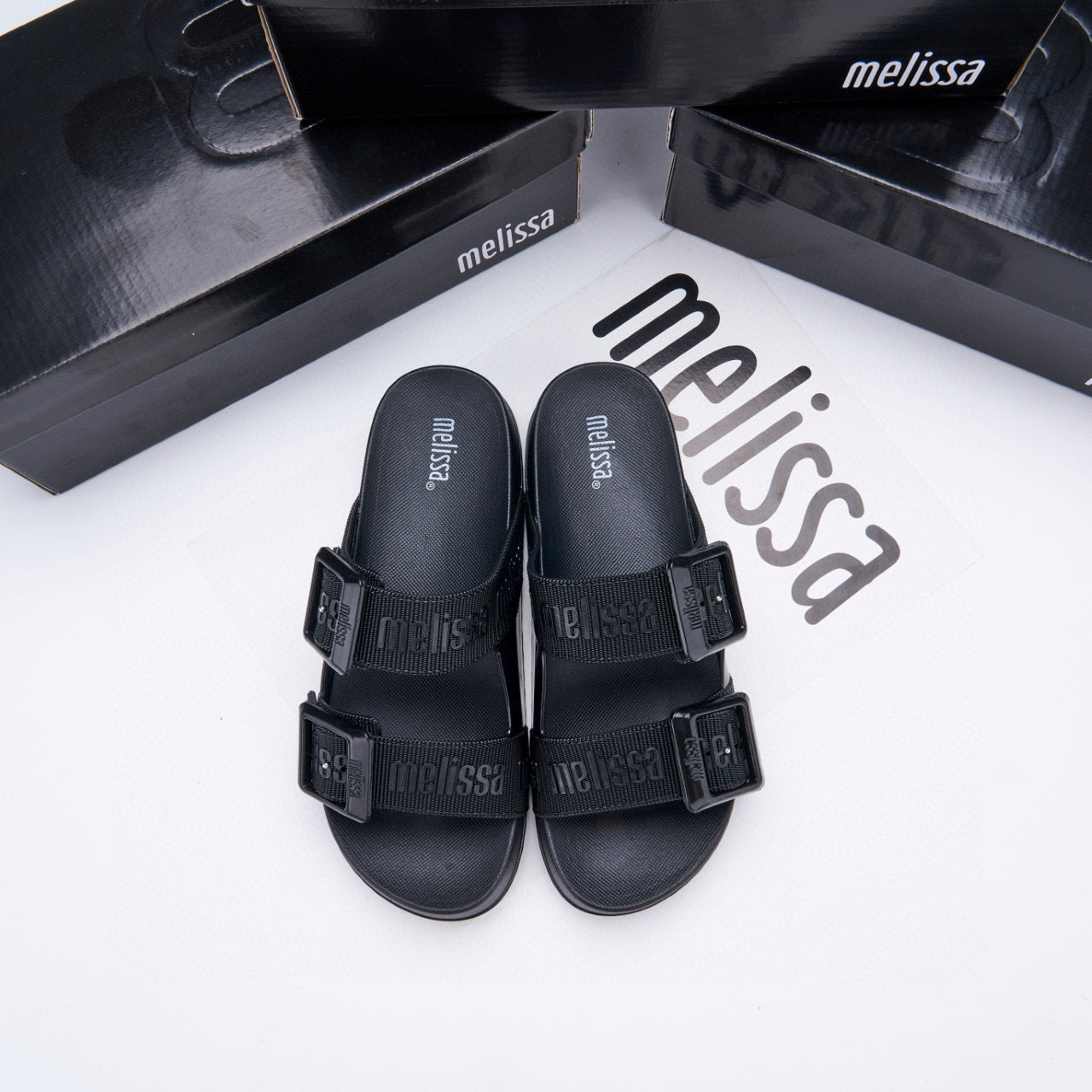 Melisa Double Buckle Word Thick Soft Slippers