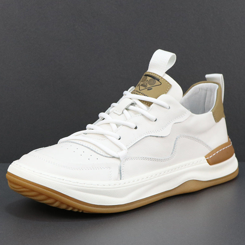 Men's Soft Cow White Trendy Versatile Board Casual Shoes