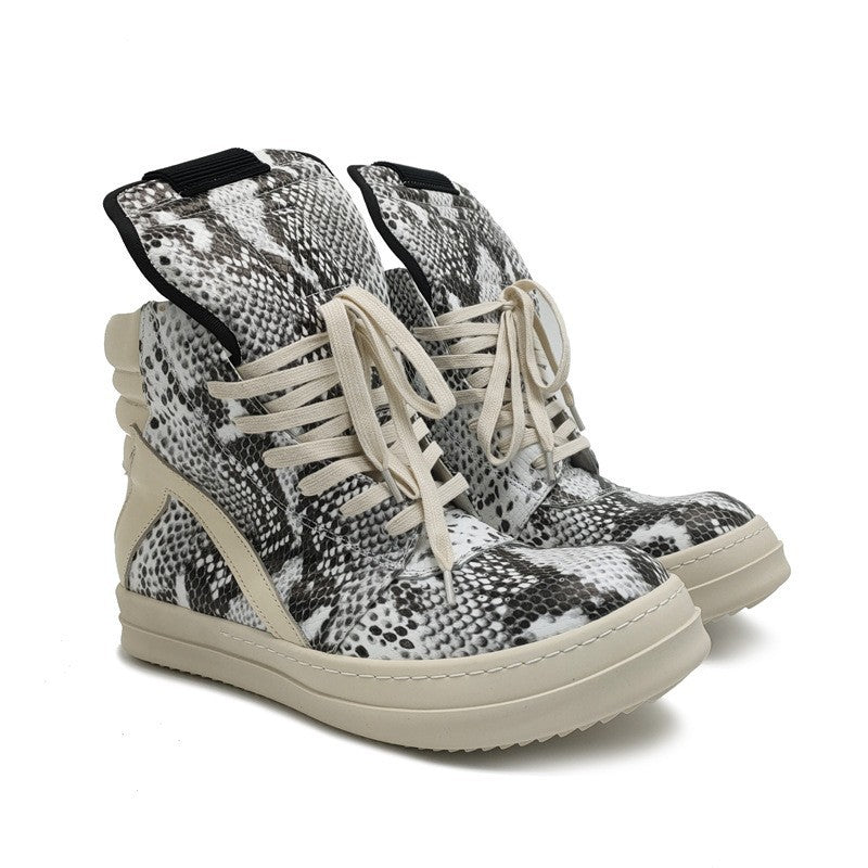 Men's Snakeskin Round Toe Raise The Bottom Lace Up Inverted Sneakers