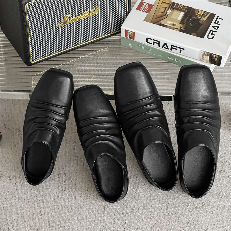 Square Head Derby Closed Toe High Sense Leather Shoes