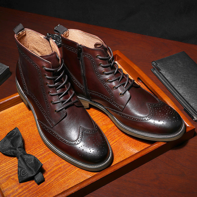 Men's Martin British Business Winter Fleece-lined Brogue Leather Shoes