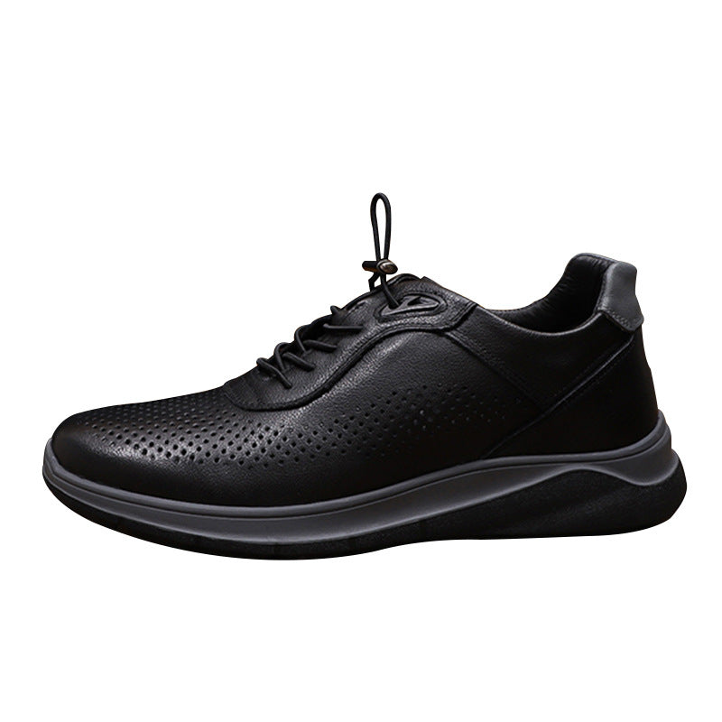 Men's Summer Breathable Mesh Rubber Outsole Perforated Leather Shoes