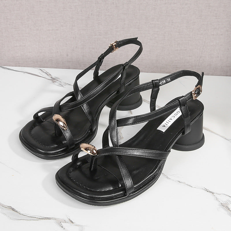 Women's Plus Size Widened Toe Covering Strap Summer Outer Heels
