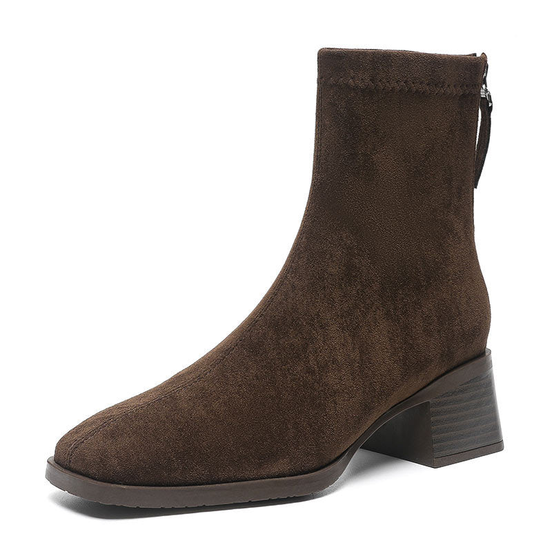 Women's Short Elegant Suede Square Head Slimming Boots