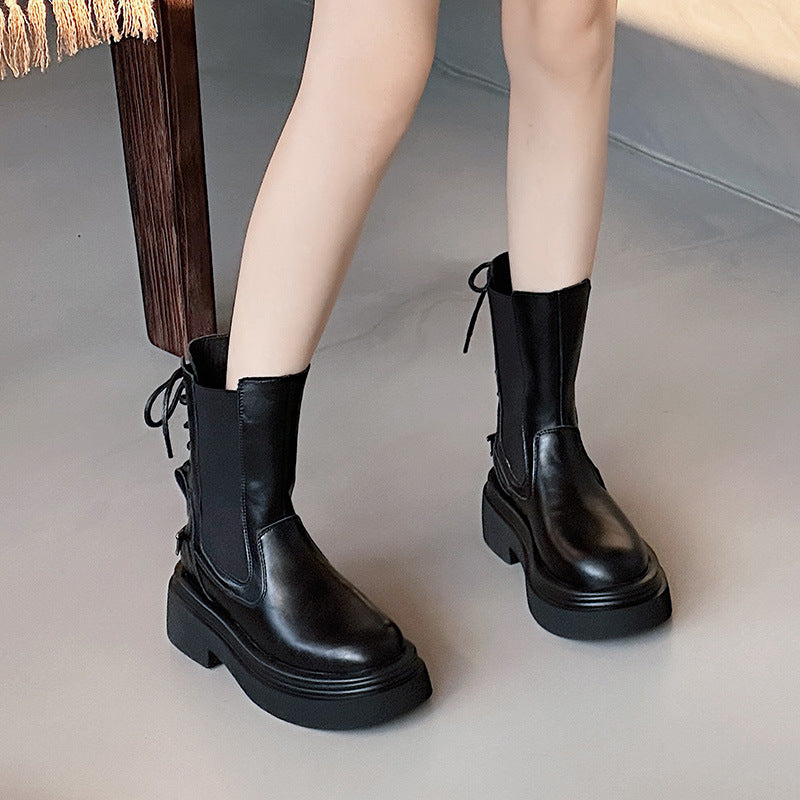 Women's & Men's Thick-soled Martin Fashionable Back Bandage Western Boots