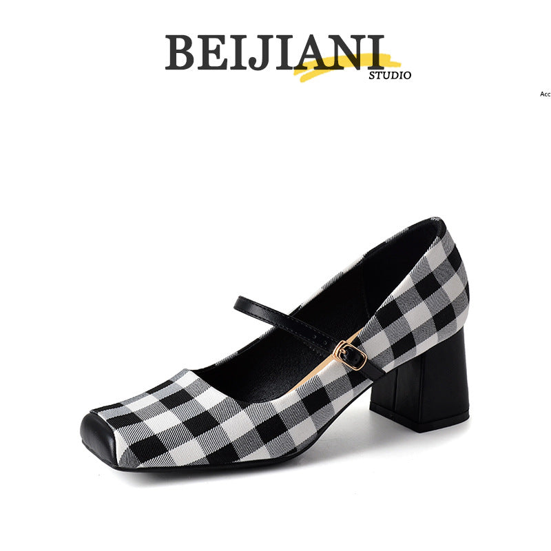 Women's Pig Nose Square Toe High Chunky Heels