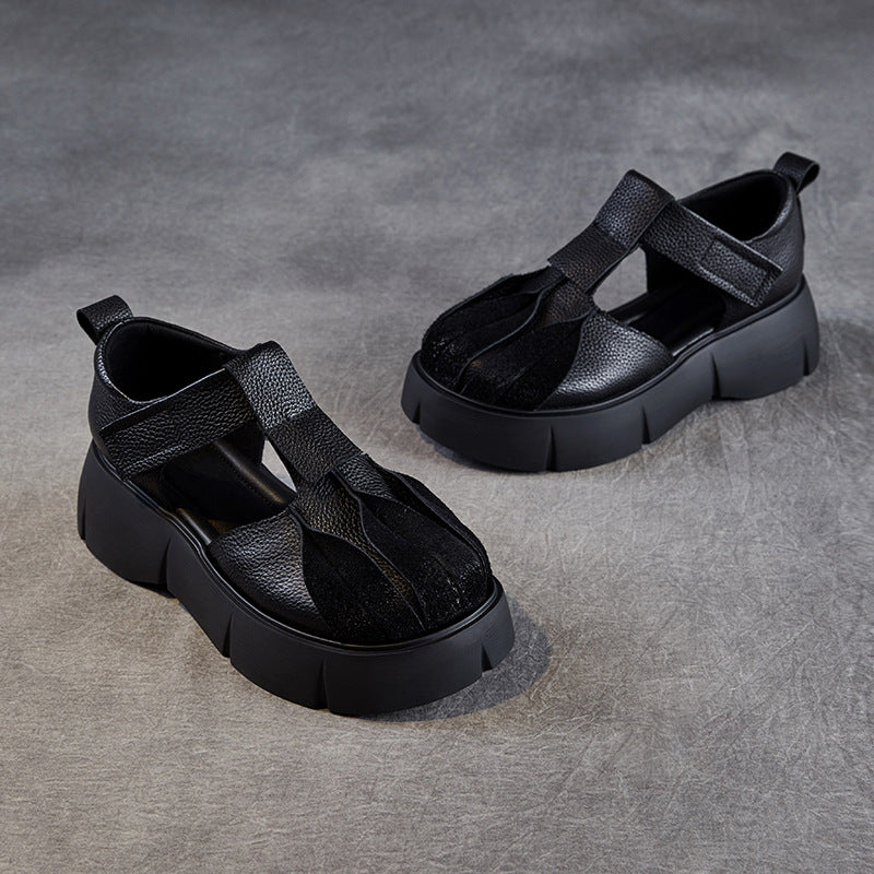 Women's Retro Ethnic Style Genuine Thick Bottom Toe Cap Sandals