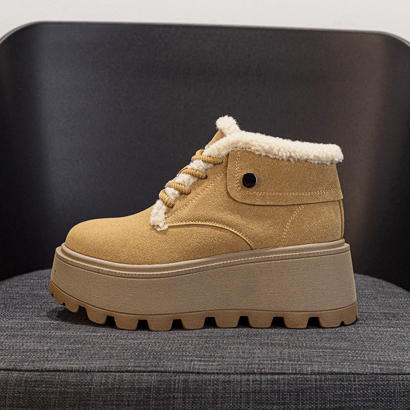 Women's Thermal Furry Winter Retro Platform Fashion Lace Snow Boots