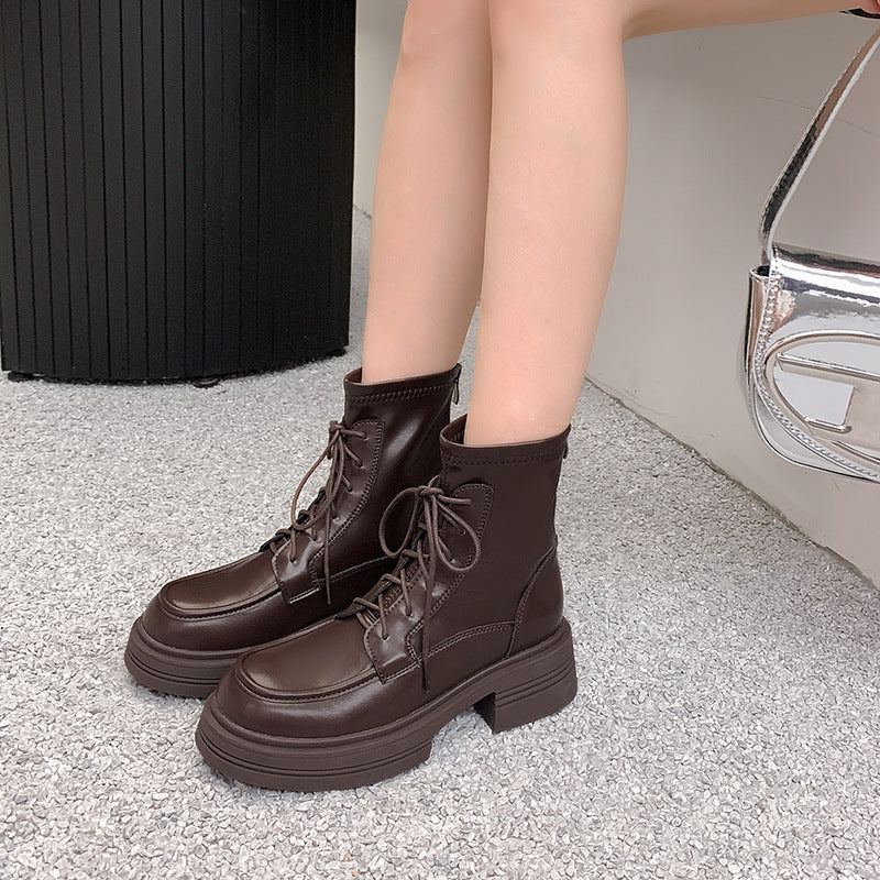 Women's Short Genuine Martin Retro Platform Skinny Boots