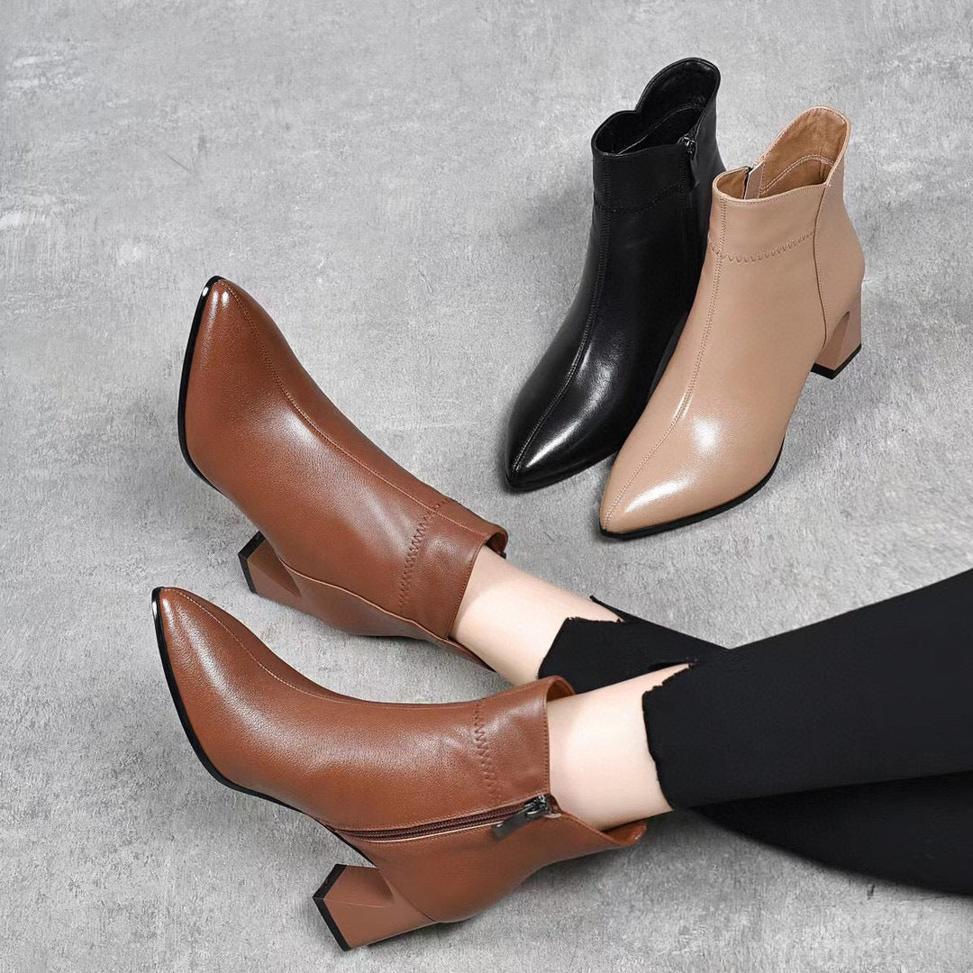 Temperament Ankle Simple Pointed Toe Chunky Booties Boots