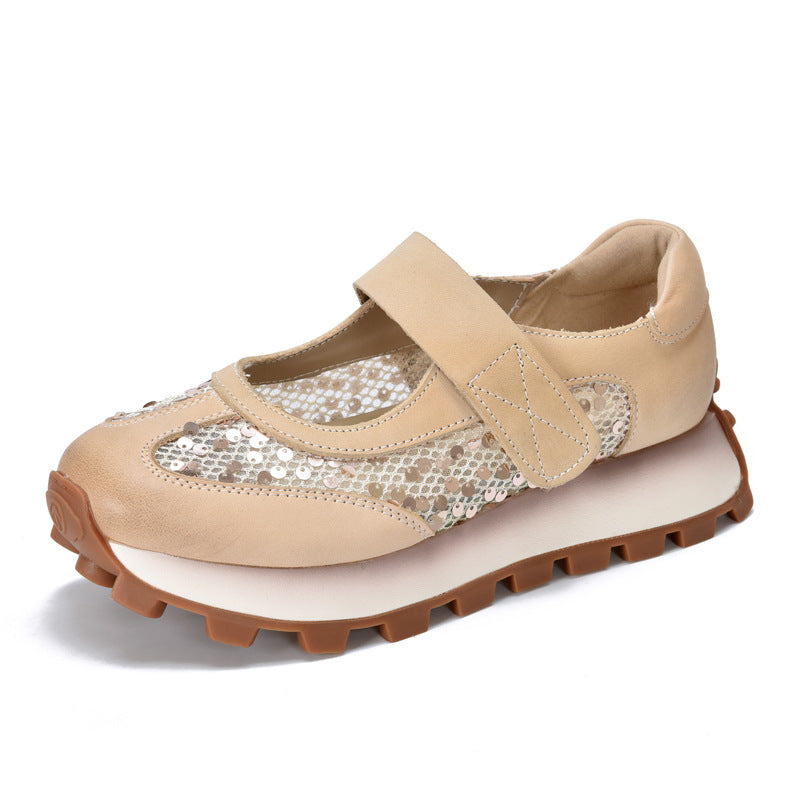 Women's Sports Velcro Genuine First Layer Cowhide Leather Shoes