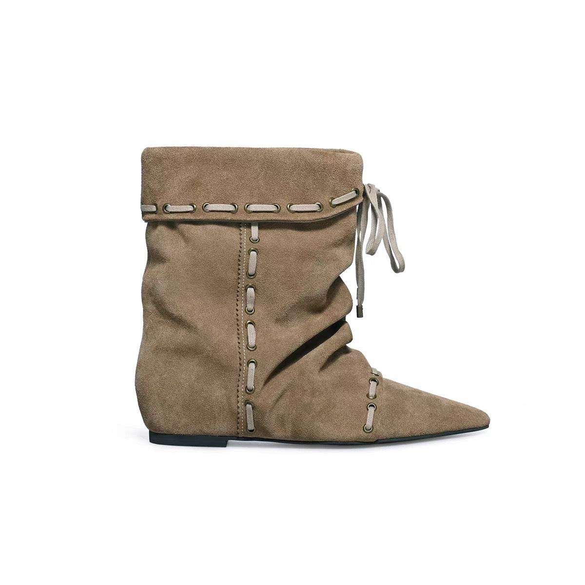 Women's Version Niche Pleated Pointed Western Cowboy Short Wide Boots
