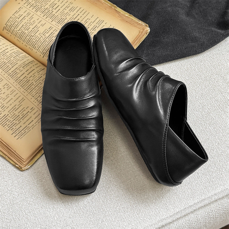 Square Head Derby Closed Toe High Sense Leather Shoes