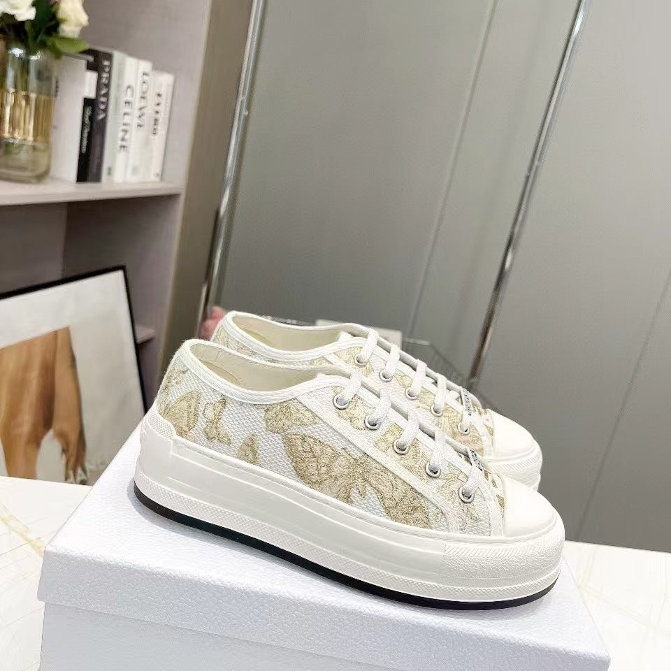 Women's Color Embroidered Platform White Fashionable Comfortable Versatile Casual Shoes
