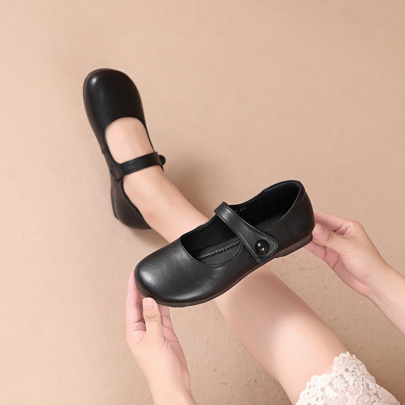Women's Low-cut Pumps Flat Cowhide Round Toe Casual Shoes