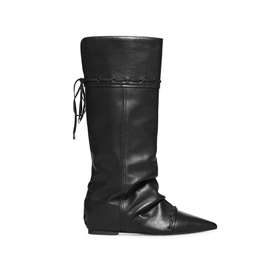 Women's Version Niche Pleated Pointed Western Cowboy Short Wide Boots