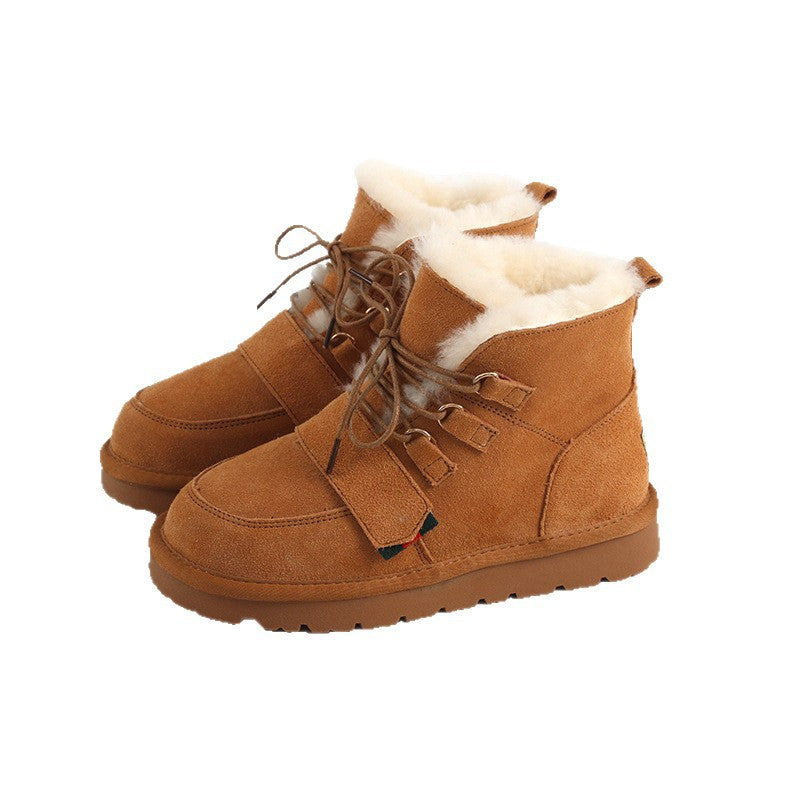 Women's Genuine Wool Winter Sheepskin Fur Cotton Boots