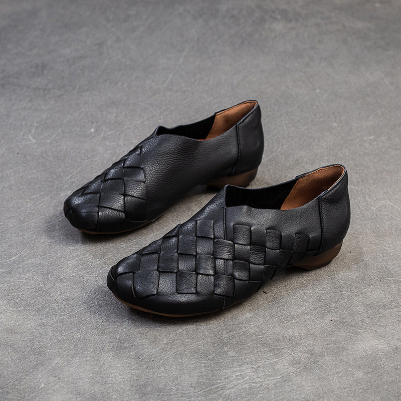 Women's Hand-woven One Pedal First Layer Cowhide Loafers