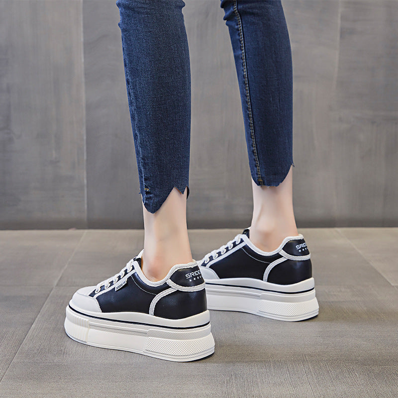 Women's White Summer Black Panda Thick Bottom Height Increasing Sneakers