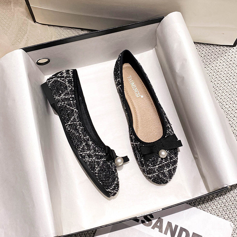 Round Head Low-cut Bowknot Flat Bottom Casual Shoes