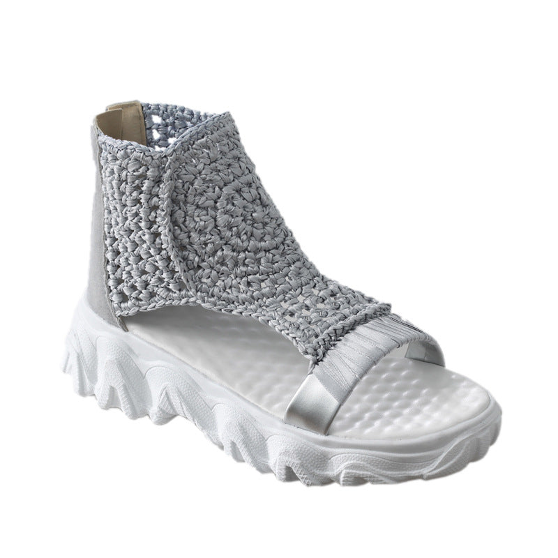 Women's Knitted Wool Polyurethane Peep Toe Platform Sandals