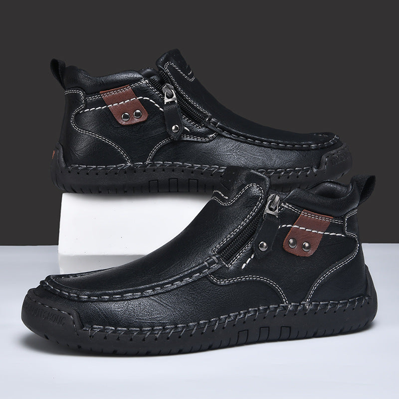 Men's Winter Side Zipper Fashion Short Plus Leather Shoes