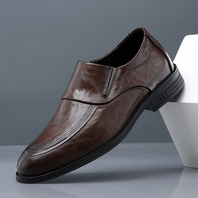 Men's One Pedal Genuine Spring Breathable Slip On Flat Formal Wear Men's Business Leather Shoes