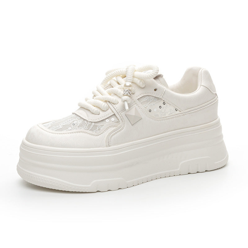 Women's Surface White Spring Sports Genuine Lace Casual Shoes