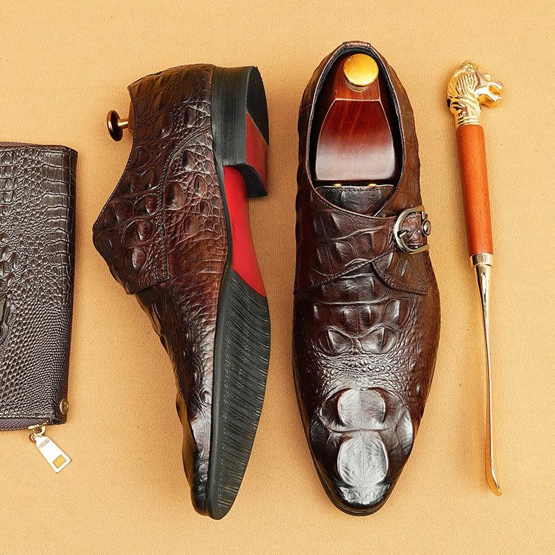 Men's Crocodile Pattern British Formal Wear Genuine Leather Shoes