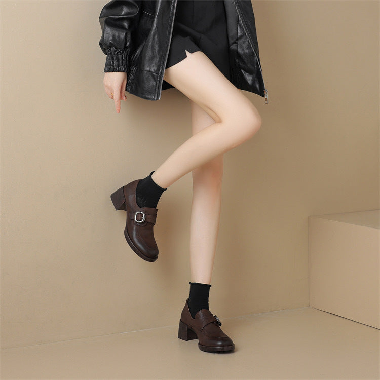 Waste Soil Style Metal Buckle Round Loafers