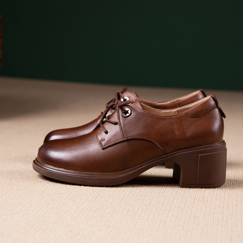 Women's First Layer Cowhide Wedge Autumn Brogue Casual Shoes