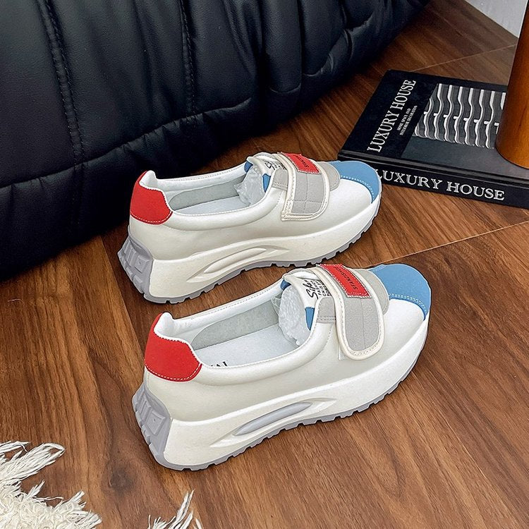 Women's Platform Bottom Mid Low Top Thick Vintage Low-cut Velcro Sneakers