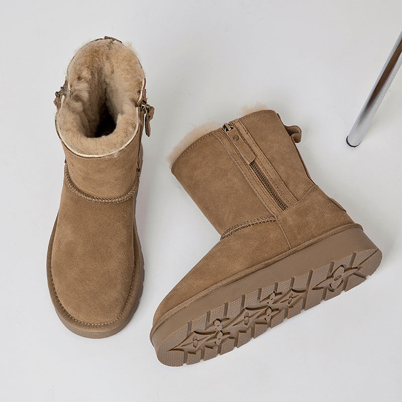 Women's Integrated Zipper For Winter Fleece-lined Thickened Northeast China Snow Boots