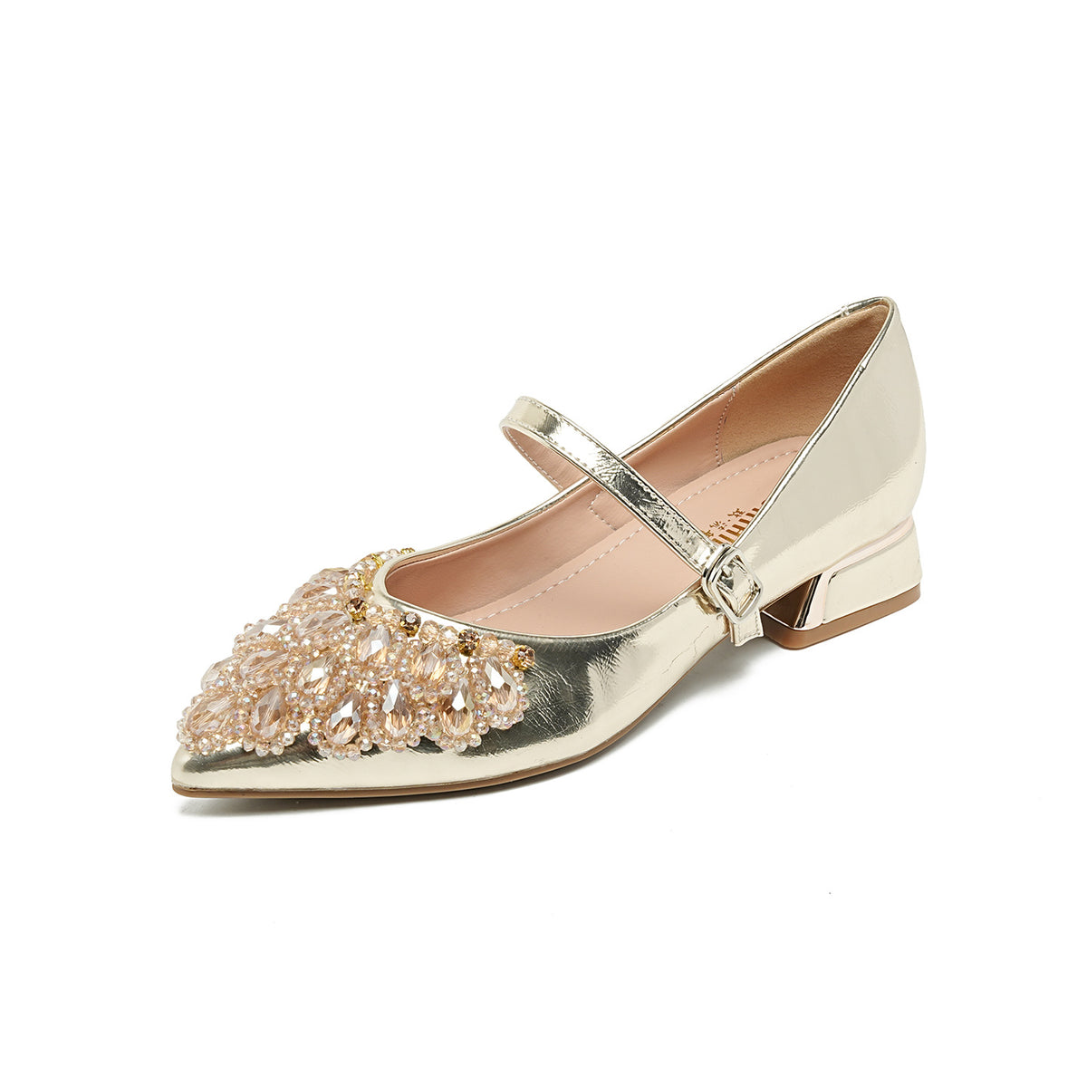 Women's Pointed Toe Mid Fairy Handmade Beaded Shallow Mouth Mary Women's Fashion Shoes