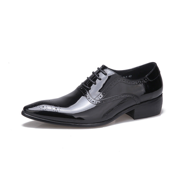 Men's Layer Cowhide British Style Brogue Pointed Men's Shoes