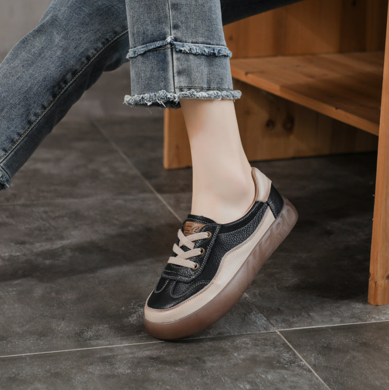 Women's First Layer Cowhide Shallow Mouth Pumps Casual Shoes