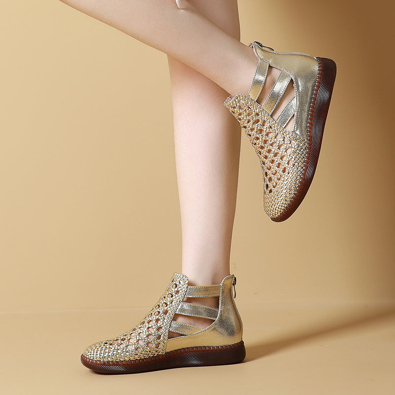 Women's Style Retro Hollow Genuine Summer Flat Women's Shoes