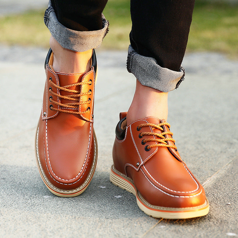 Men's Spring Height Increasing Insole Retro Style Leather Shoes