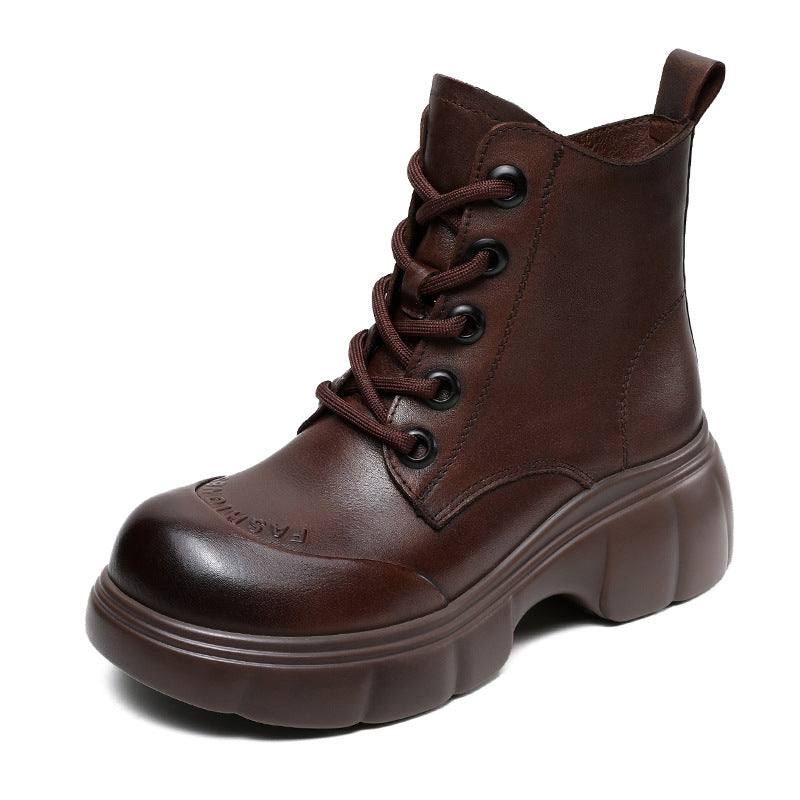Women's Resin Sole Martin Chunky Round Head Ankle Genuine Boots