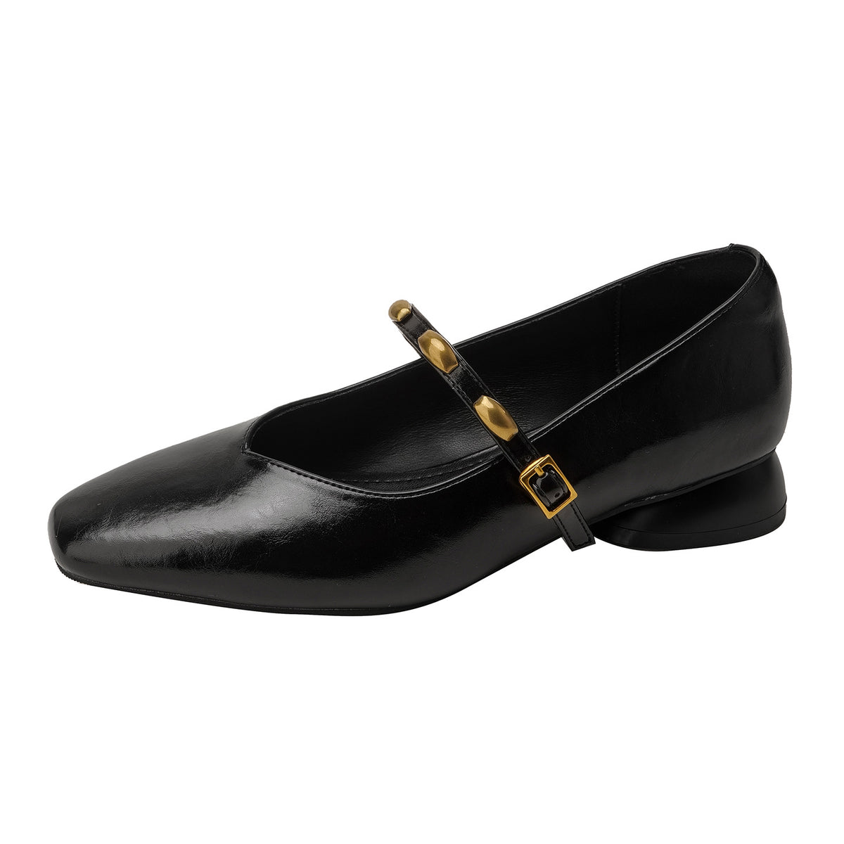 Retro Red Metal Buckle Pumps Square Toe Low-cut Buckled Chunky Women's Casual Shoes