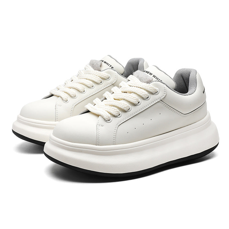 Simple White Trendy Thick Sole Increased Lovers Men's Board Shoes