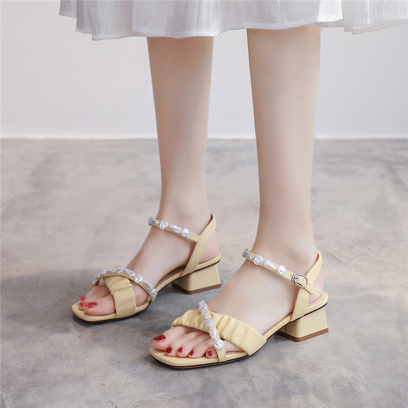 Women's Chunky Summer Square Toe Strap Fairy Heels