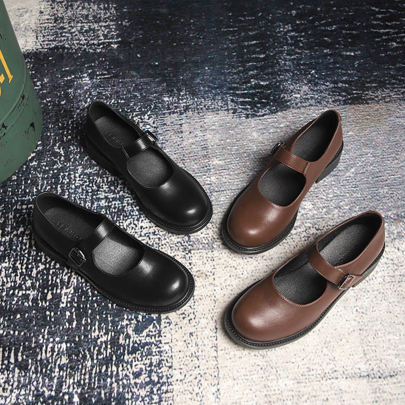 Mary Jane Round Head Buckle Low-cut Heels