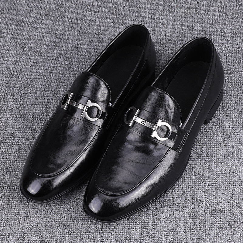 Men's Pure Business Korean Style Trendy Buckle Hair Men's Casual Leather Shoes