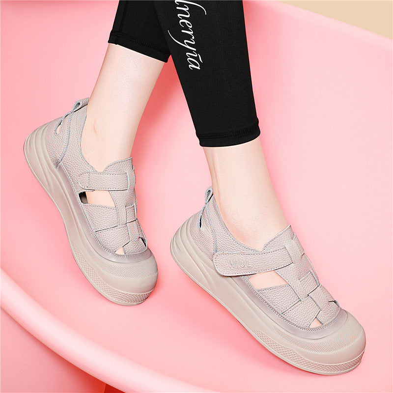 Women's Cowhide Platform Genuine Thick Bottom Hollow Sandals